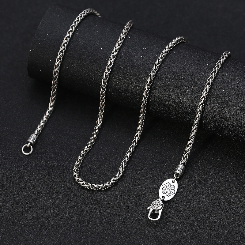 925 Sterling Silver Chain Necklace Men - S925 sterling silver creative six-character mantra
