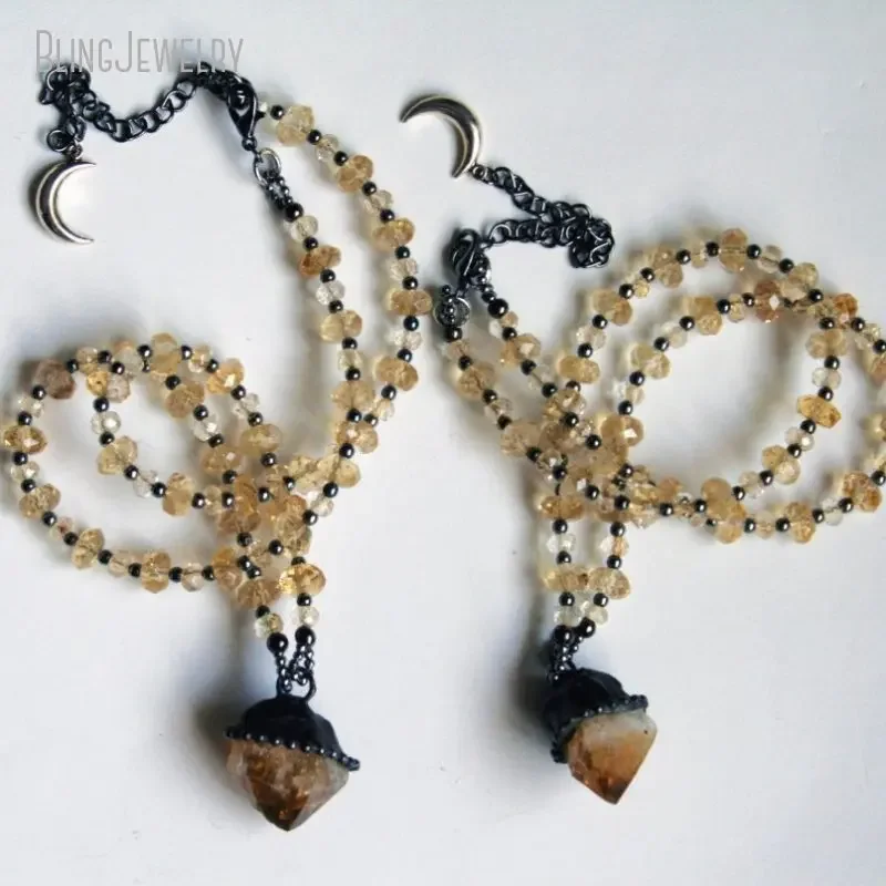 8pcs Raw Citrine Point Beaded  - Crystal Pendant Necklace Natural Stone ulasan dan harga