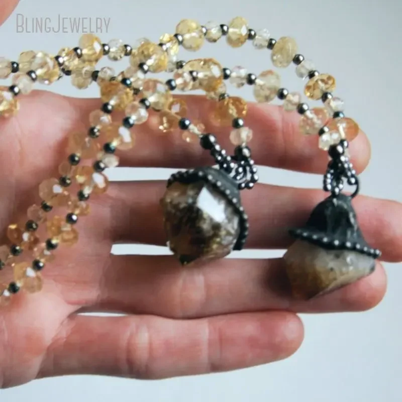 8pcs Raw Citrine Point Beaded  - Crystal Pendant Necklace Natural Stone ulasan dan harga