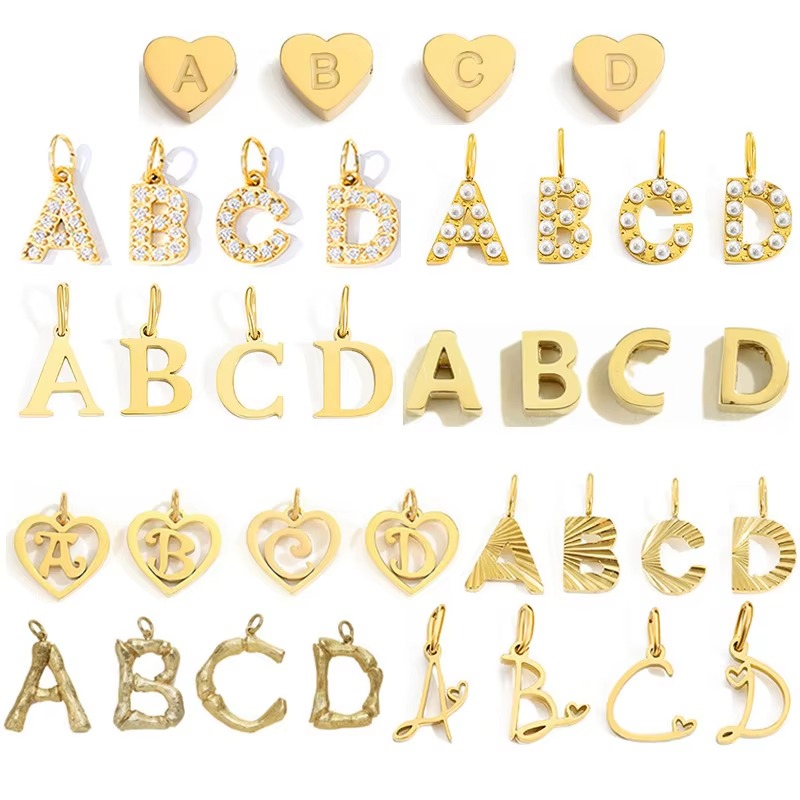 A-Z Letter Charms Set 4 Styles - Initial Letter Necklace 18K Gold ulasan dan harga