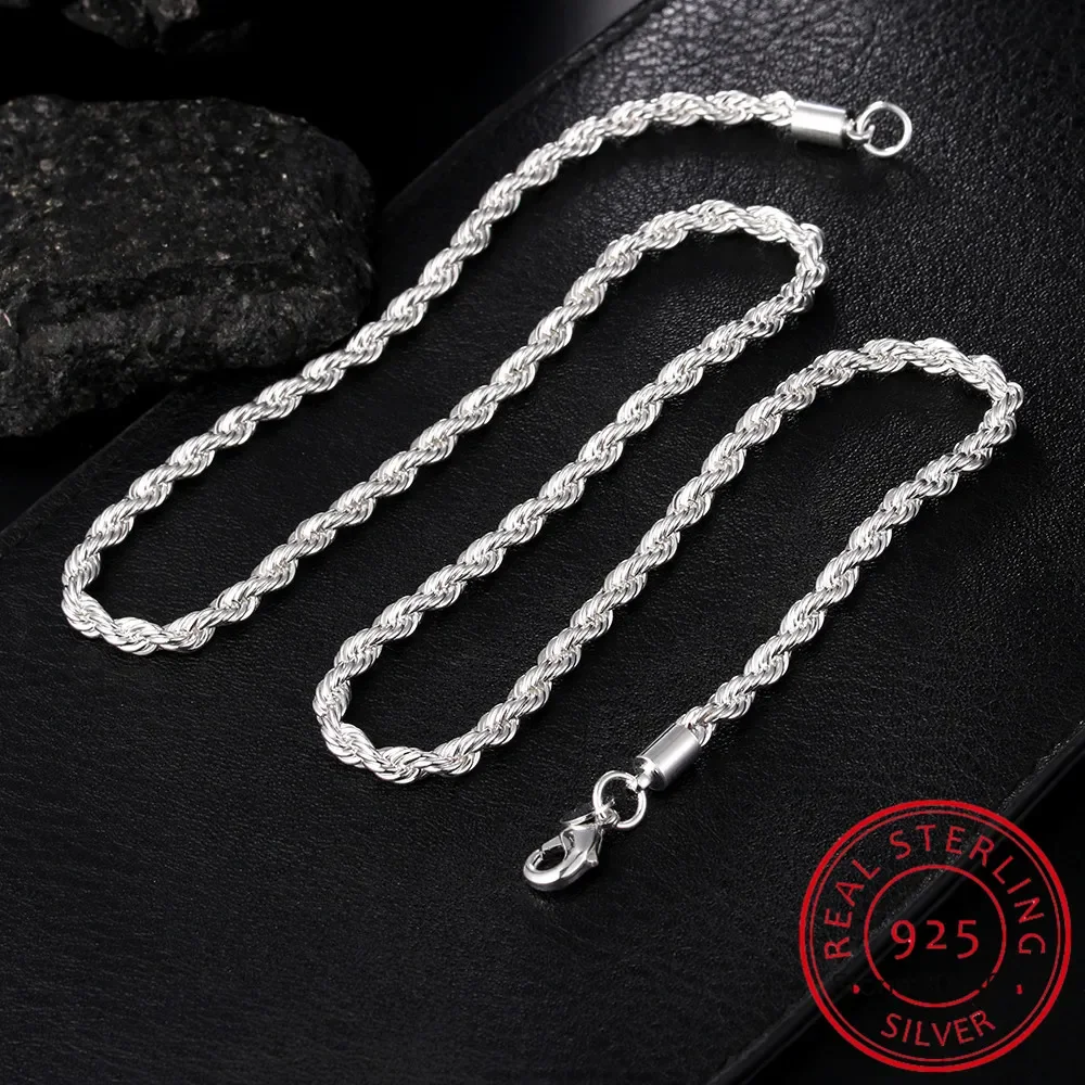 2/3/4MM 16-24 Inches Rope Chai - 925 Sterling Silver Chain Necklace Men ulasan dan harga