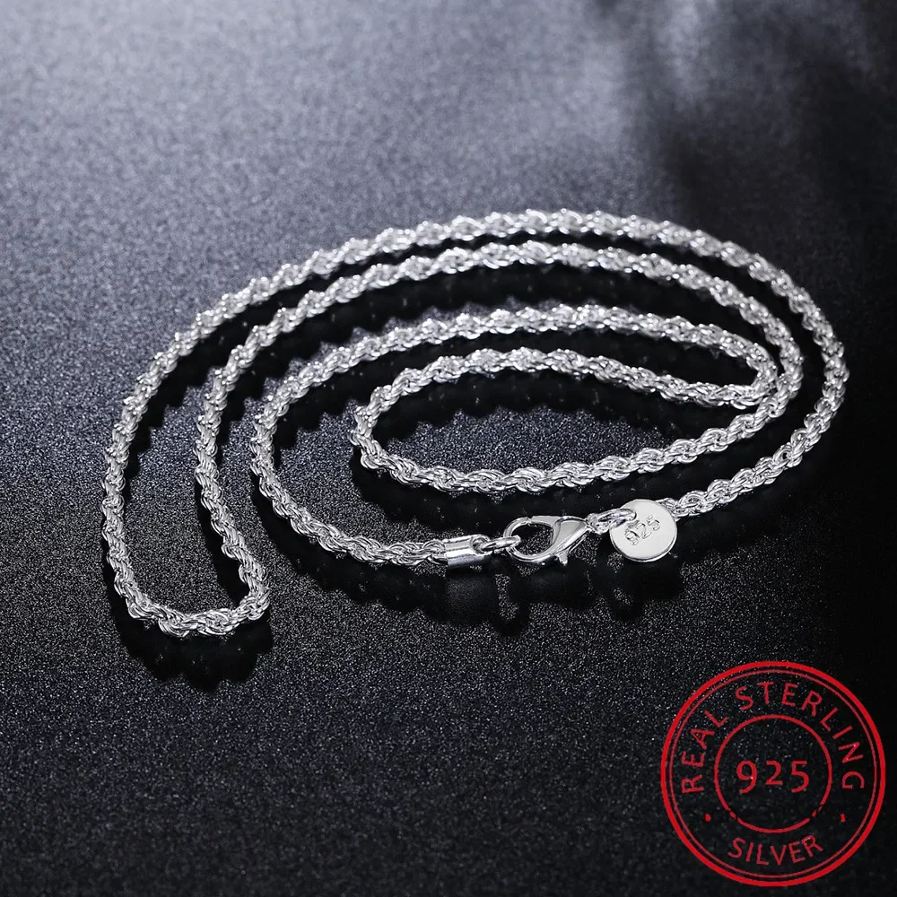 2/3/4MM 16-24 Inches Rope Chai - 925 Sterling Silver Chain Necklace Men ulasan dan harga
