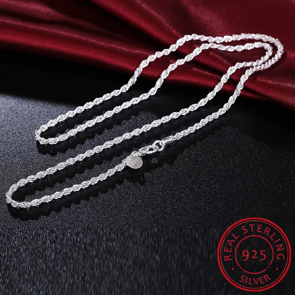 2/3/4MM 16-24 Inches Rope Chai - 925 Sterling Silver Chain Necklace Men ulasan dan harga