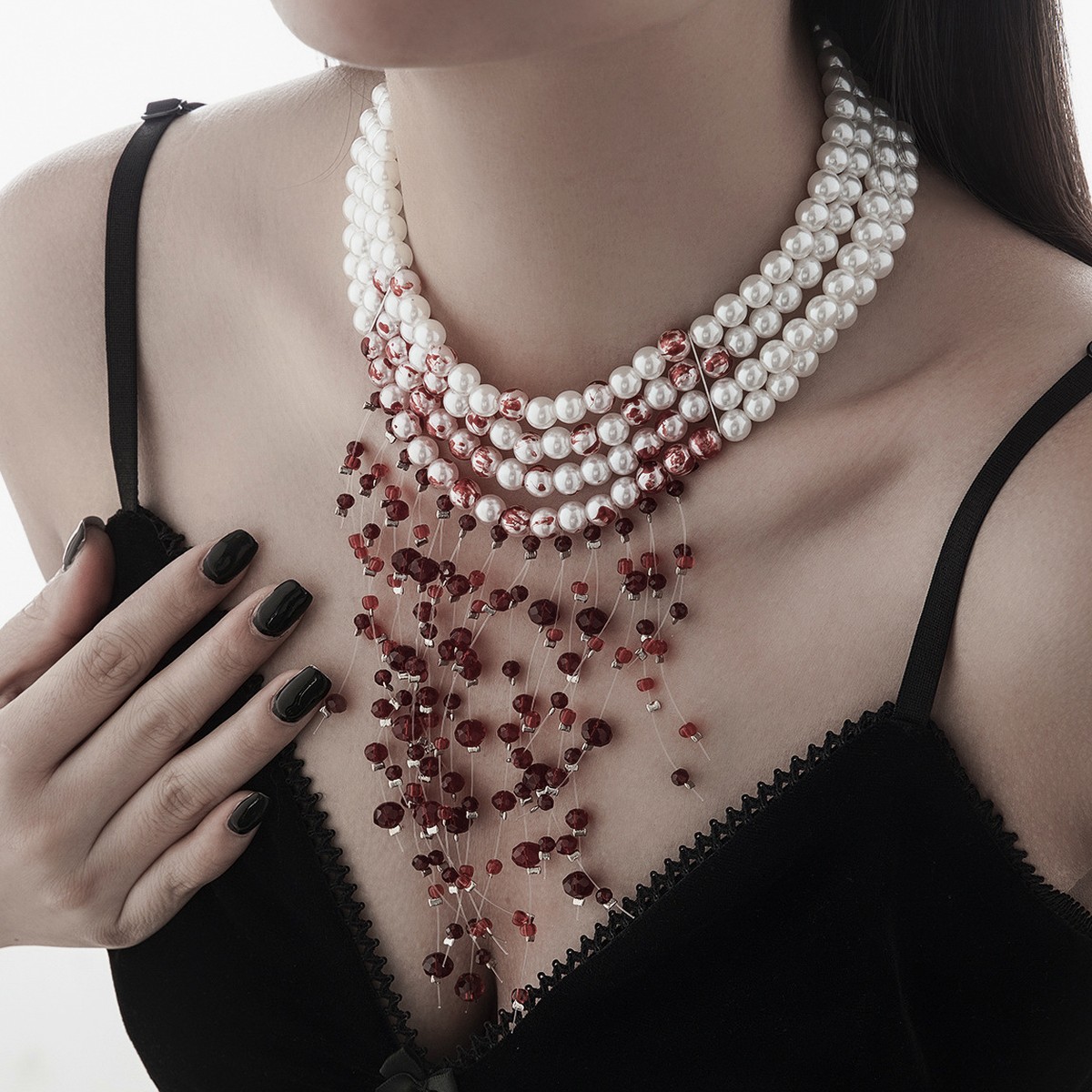 Gothic Dripping Blood Faux Pea - Pearl Choker Necklace Vintage ulasan dan harga