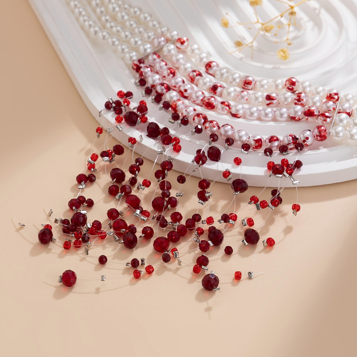 Gothic Dripping Blood Faux Pea - Pearl Choker Necklace Vintage ulasan dan harga