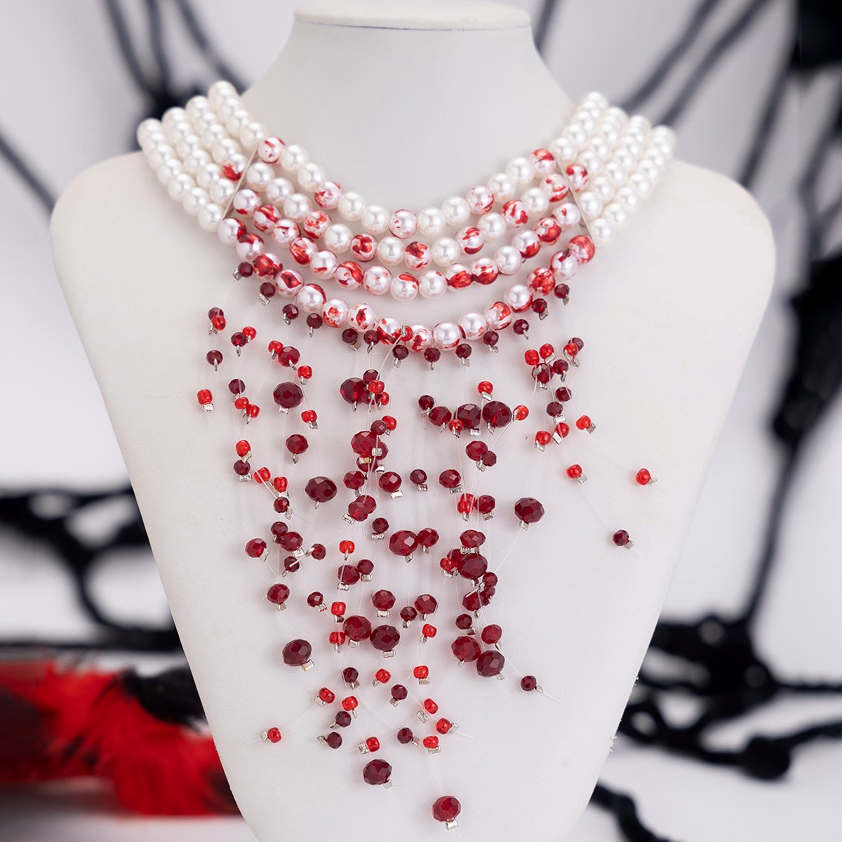 Gothic Dripping Blood Faux Pea - Pearl Choker Necklace Vintage ulasan dan harga