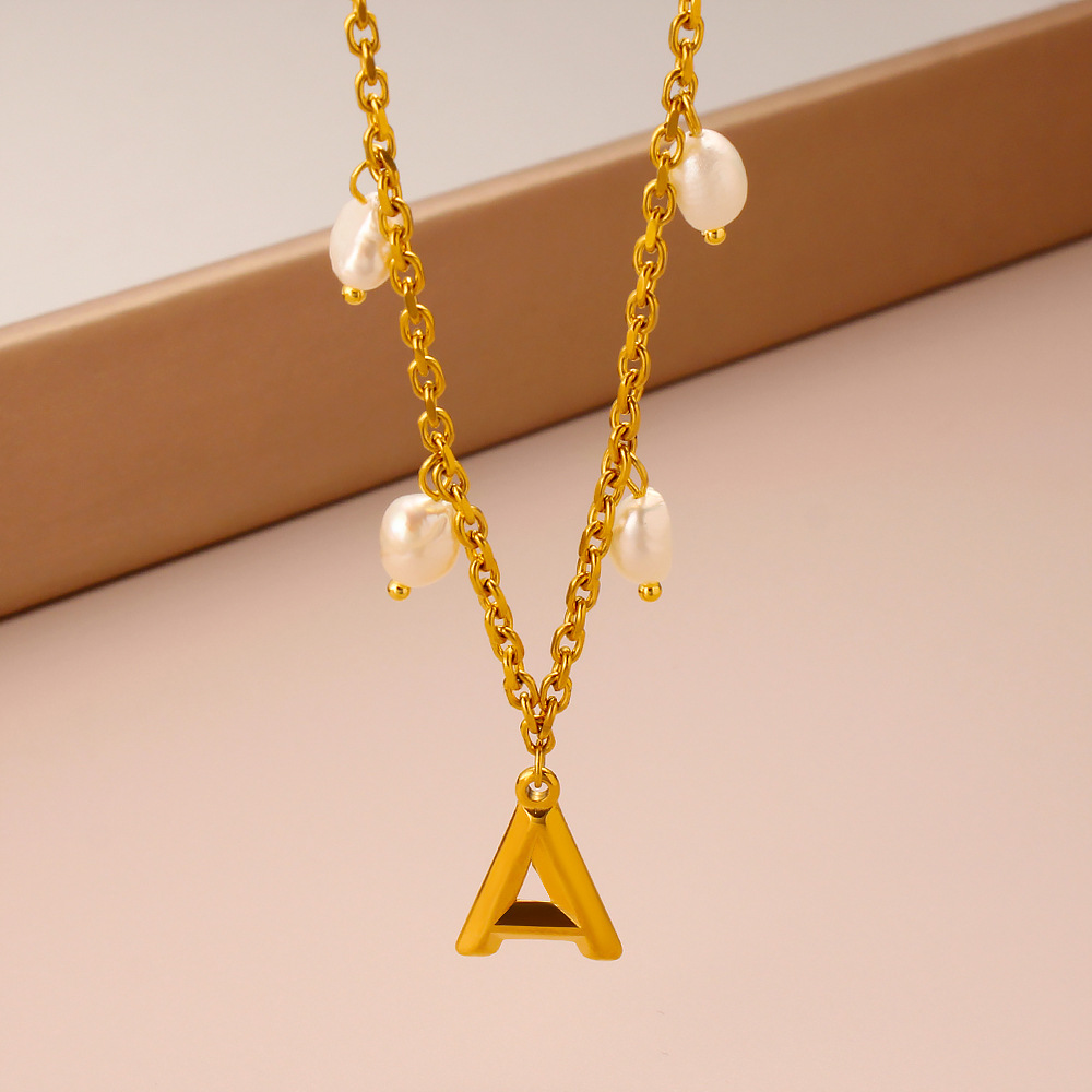 Initial Letter Pearl Pendant N - Initial Letter Necklace 18K Gold ulasan dan harga