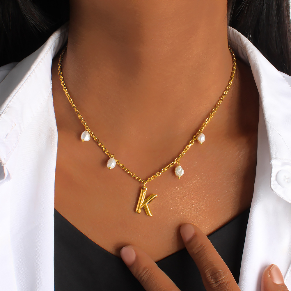 Initial Letter Pearl Pendant N - Initial Letter Necklace 18K Gold ulasan dan harga