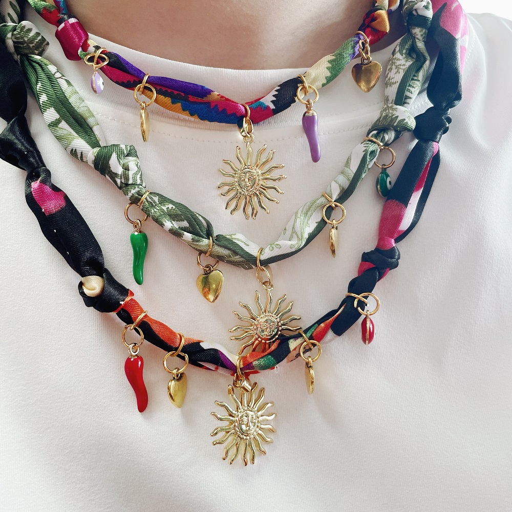 Golden Sun Charms Scarf Neckla - Pearl Choker Necklace Vintage ulasan dan harga