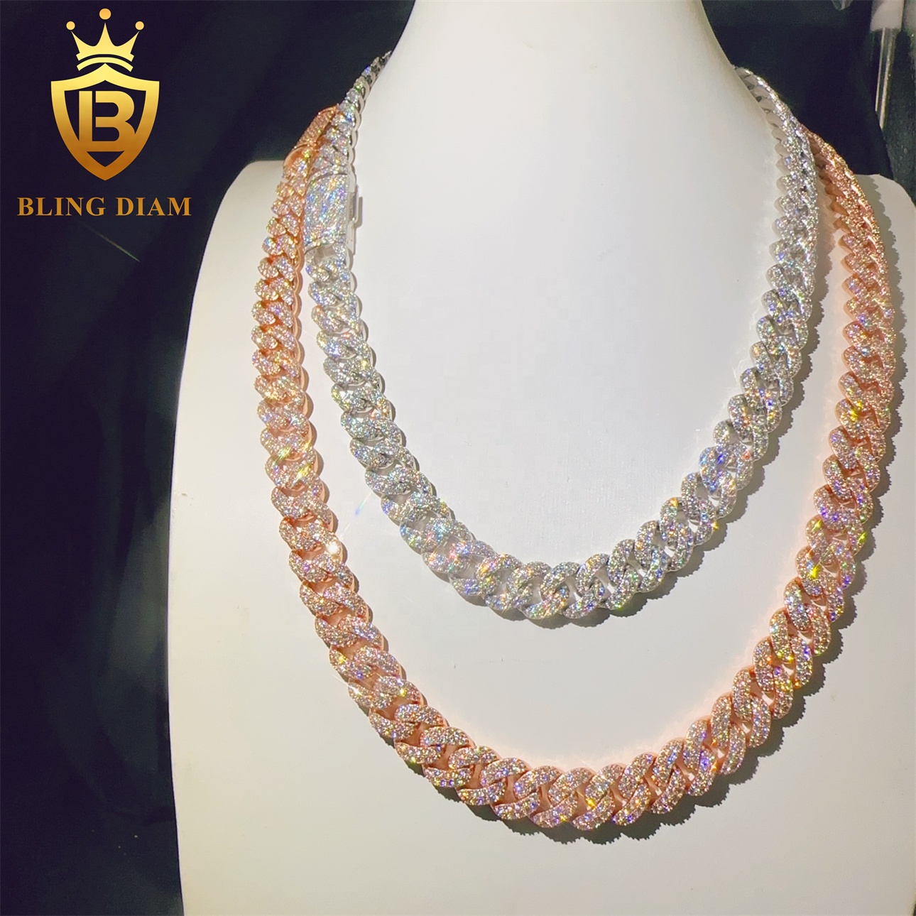 Miossanite Iced .VVS Out VVS M - Cuban Link Chain 12Mm ulasan dan harga