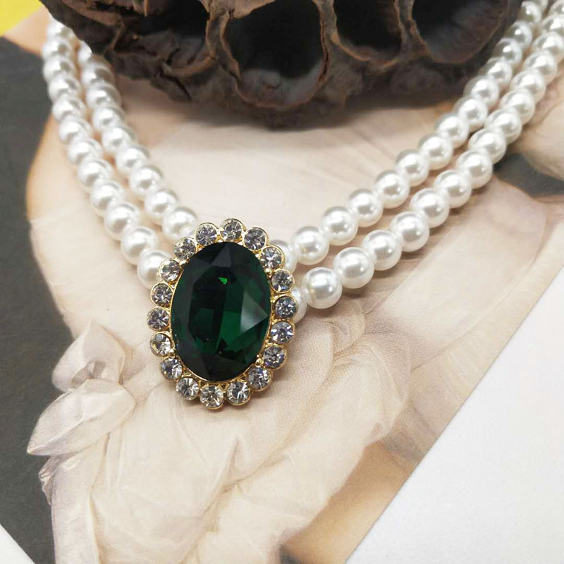 Classic Green Rhinestone Pearl - Pearl Choker Necklace Vintage ulasan dan harga