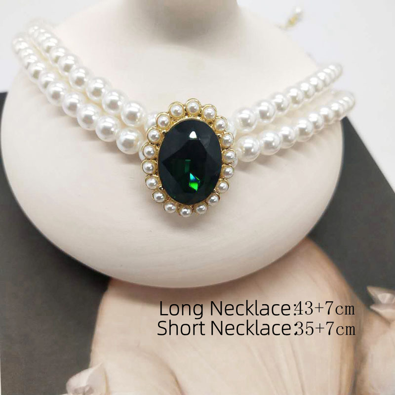 Classic Green Rhinestone Pearl - Pearl Choker Necklace Vintage ulasan dan harga